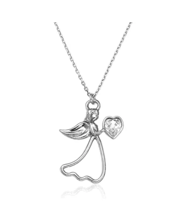 Colier Argint 925 placat cu rodiu cu Cristale Swarovski® Crystal Clear - Angel