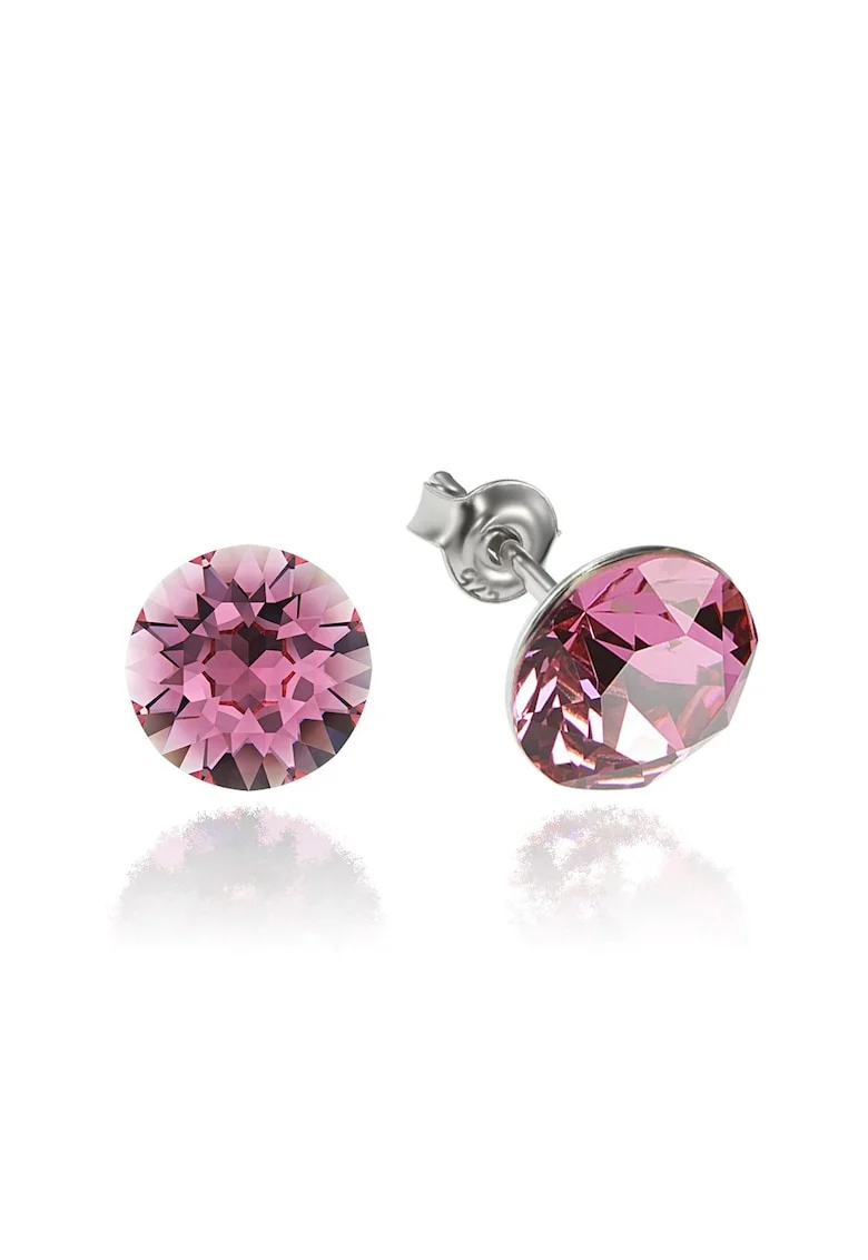 Cercei Argint 925 placat cu rodiu cu cristale Swarovski® Xirius 8mm, Roz