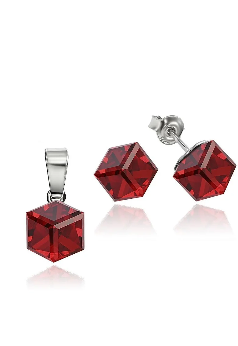 Set Argint 925 placat cu rodiu cu cristale Swarovski® Cubic 6mm, Surub, Rosu