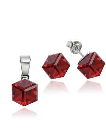 Set Argint 925 placat cu rodiu cu cristale Swarovski® Cubic 6mm, Surub, Rosu