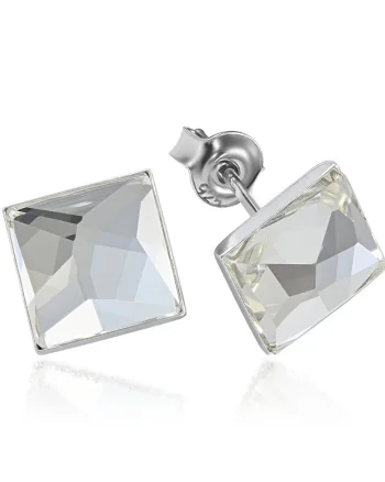 Cercei Argint 925 placat cu rodiu cu cristale Swarovski® Square 10mm, Surub, Alb