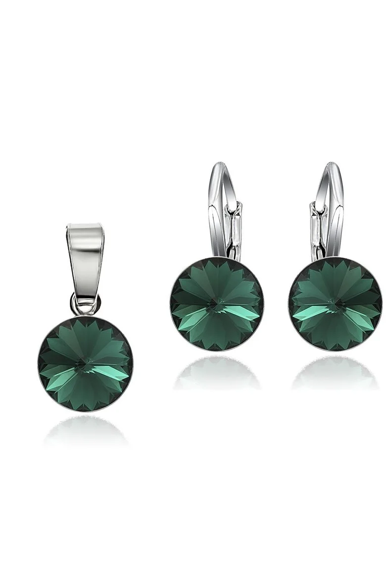 Set Argint 925 placat cu rodiu cu cristale Swarovski® Rivoli 8mm LRS, Verde inchis