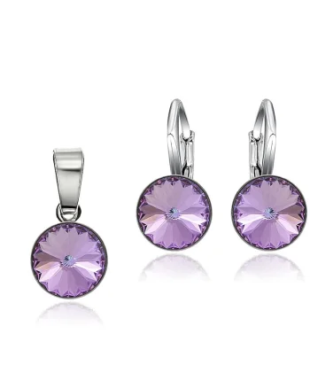 Set Argint 925 placat cu rodiu cu cristale Swarovski® Rivoli 8mm LRS, Violet