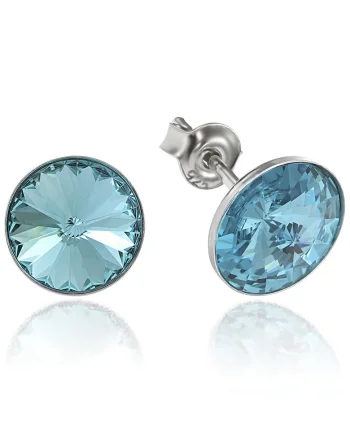 Cercei Argint 925 placat cu rodiu cu cristale Swarovski® Rivoli 8mm, Turcoaz