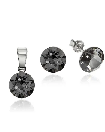 Set Argint 925 placat cu rodiu cu cristale Swarovski® 8mm, Gri inchis
