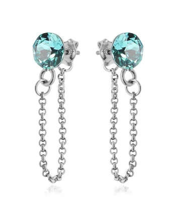 Cercei Argint 925 placat cu rodiu cu cristale Swarovski® Xirius Chain, Turcoaz