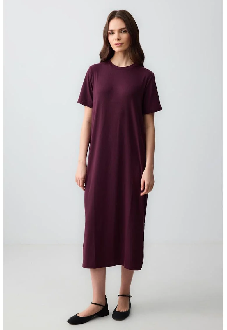 Rochie-tricou midi cu decolteu la baza gatului, Violet tyrian