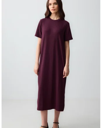 Rochie-tricou midi cu decolteu la baza gatului, Violet tyrian