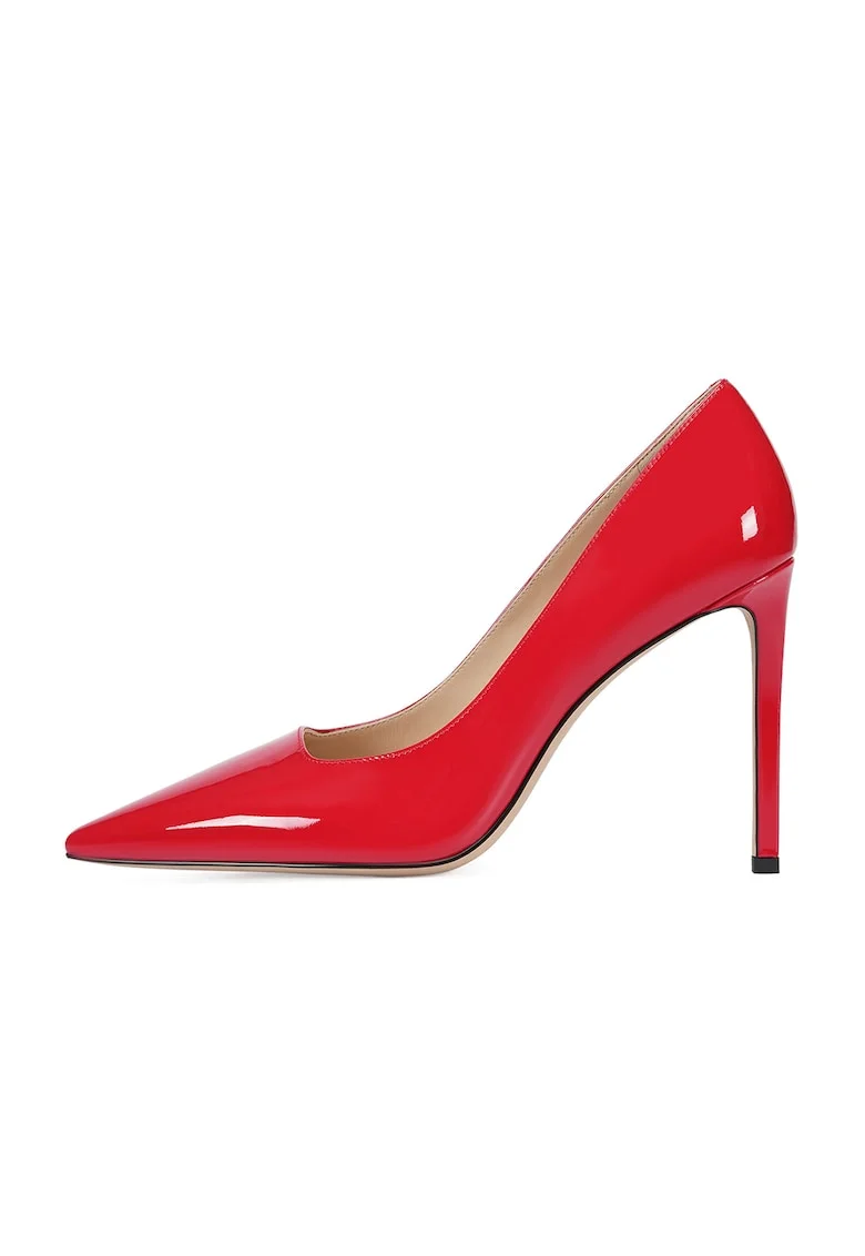 Pantofi din piele lacuita cu toc stiletto, Rosu