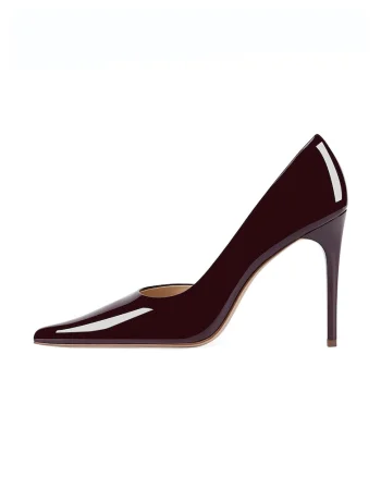 Pantofi D'Orsay din piele lacuita cu toc stiletto, Visiniu