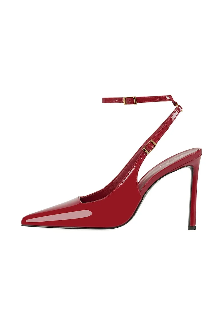 Pantofi slingback din piele cu toc stiletto, Rosu
