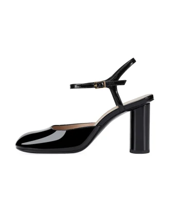 Pantofi din piele cu catarama si toc, Negru