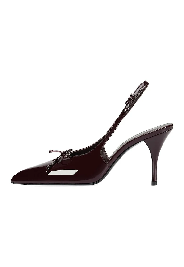 Pantofi slingback din piele cu funde, Maro cognac