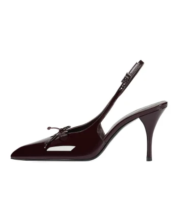 Pantofi slingback din piele cu funde, Maro cognac