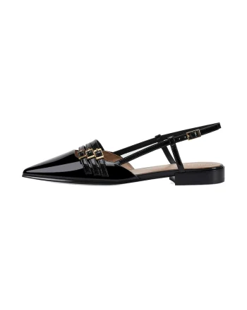 Balerini slingback din piele cu catarame, Negru