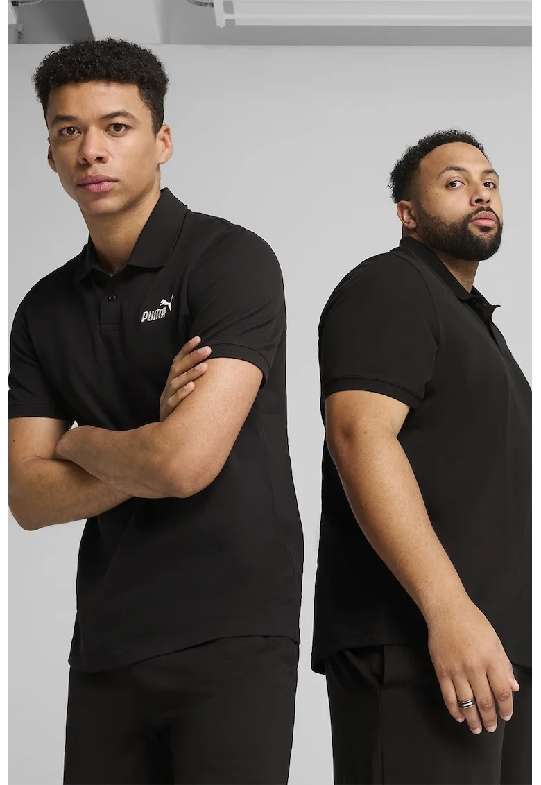 Tricou polo cu broderie logo, Negru