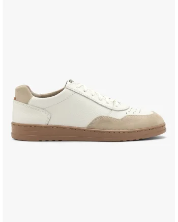 Pantofi sport din piele si piele intoarsa, Alb/Maro taupe deschis
