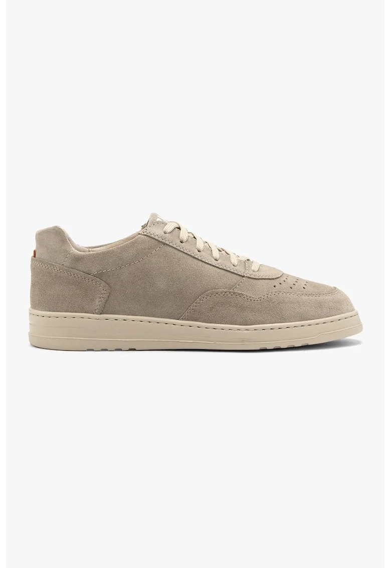 Pantofi sport din piele si piele intoarsa, Maro taupe