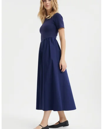 Rochie midi cu maneci scurte, Albastru ultramarin