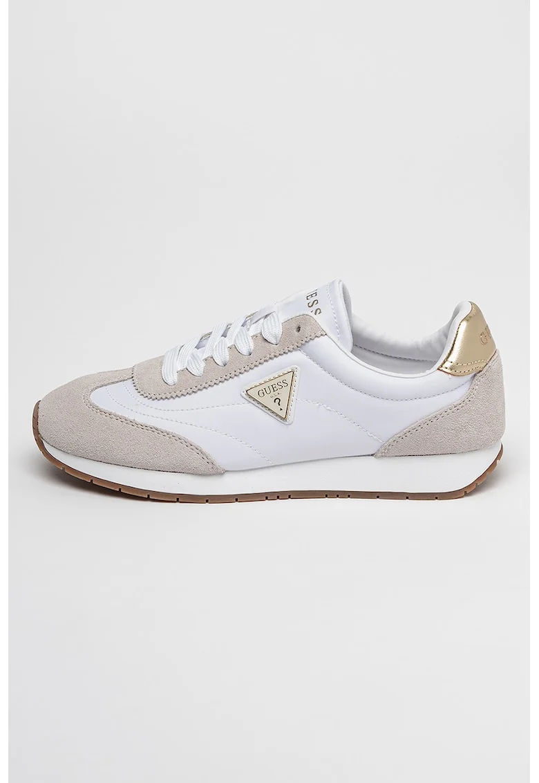 Pantofi sport cu insertii din piele intoarsa, Maro taupe deschis/Alb optic