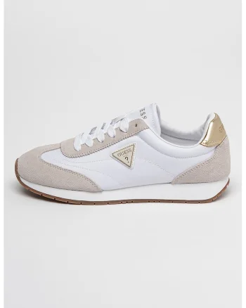 Pantofi sport cu insertii din piele intoarsa, Maro taupe deschis/Alb optic