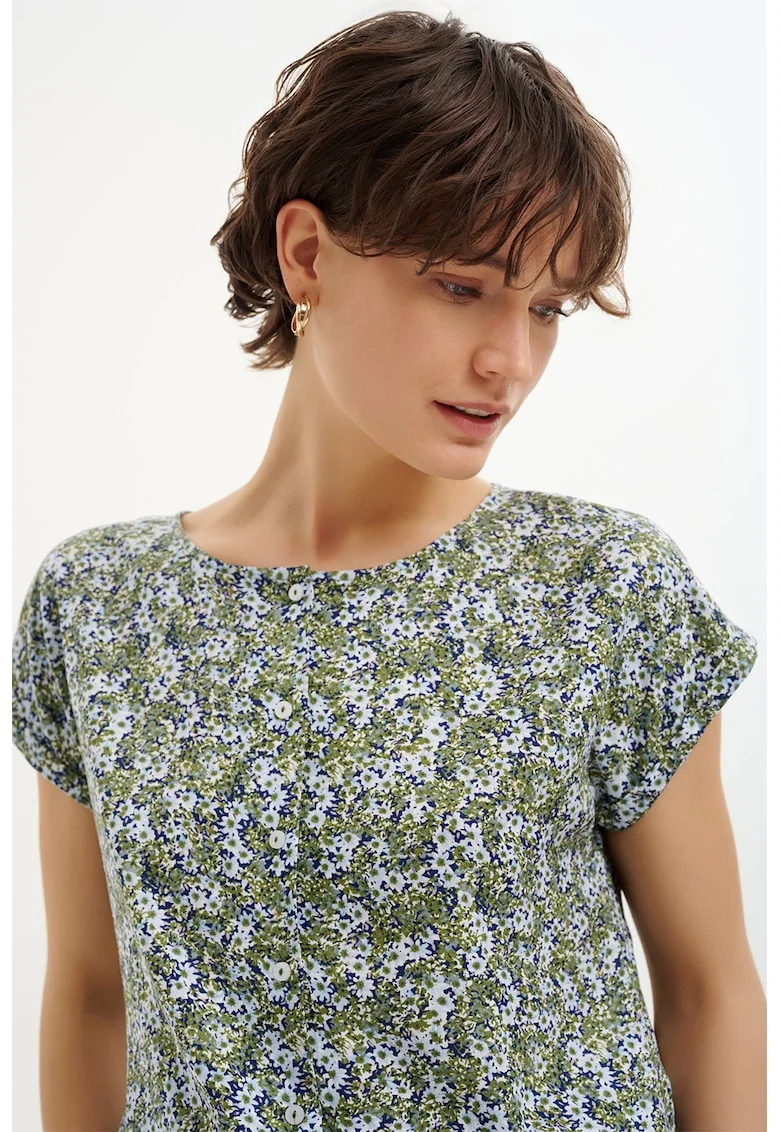 Camasa cu model si maneci scurte, Albastru deschis/Verde sparanghel