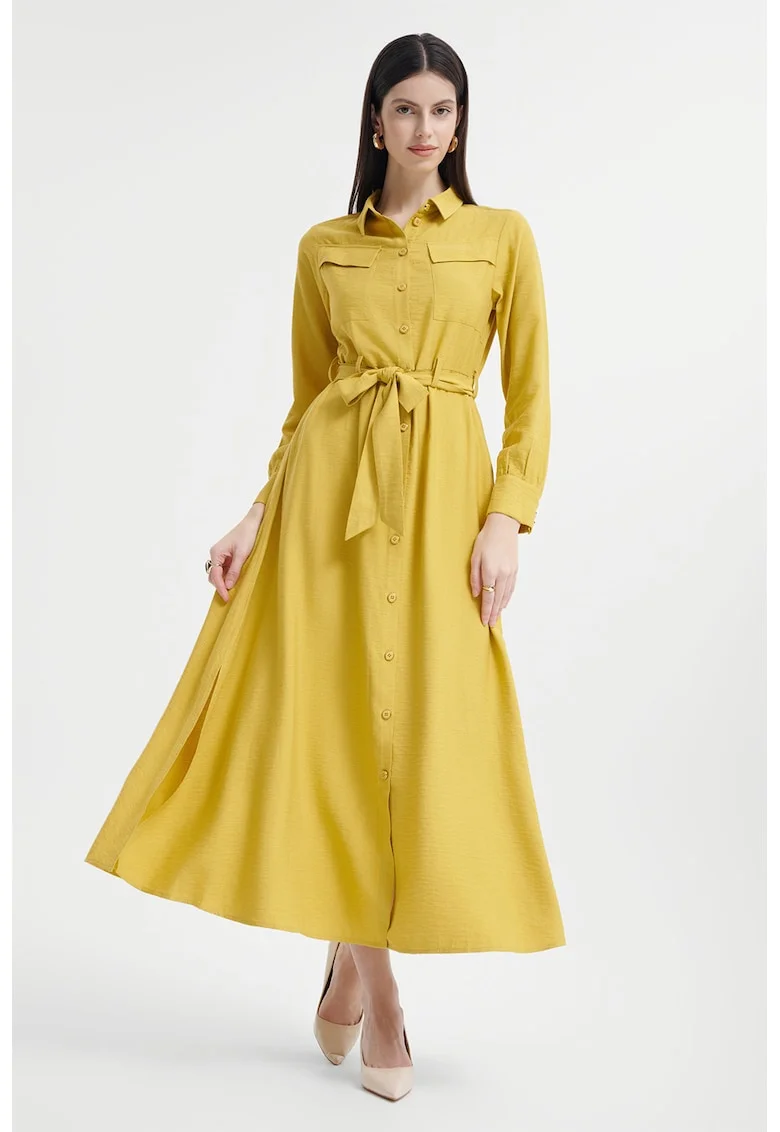 Rochie-camasa midi uni, Galben pai