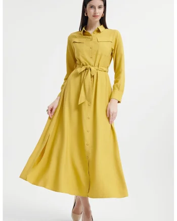 Rochie-camasa midi uni, Galben pai