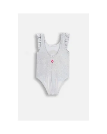 Costum de baie intreg cu aspect stralucitor si volane decorative