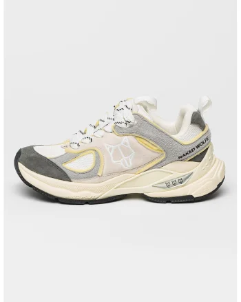 Pantofi sport din piele intoarsa si plasa, Alb/Gri