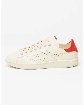 Pantofi sport de piele cu detaliu perforat, Rosu vermillion/Crem