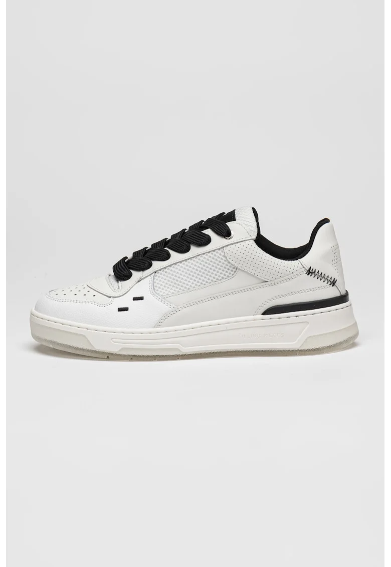 Pantofi sport de piele cu talpa plata si insertii de plasa, Alb