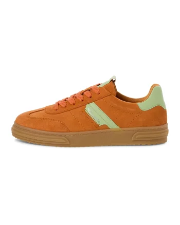 Pantofi sport low-cut de piele intoarsa si piele ecologica, Portocaliu stins/Verde deschis
