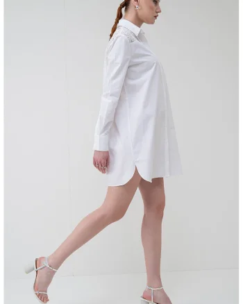 Rochie-camasa de bumbac organic, Alb optic