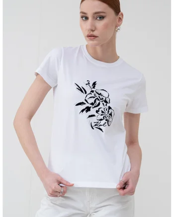 Tricou cu imprimeu grafic, Alb/Negru/Gri