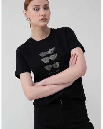 Tricou de bumbac organic, Negru/Argintiu