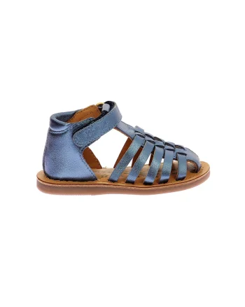 Sandale de piele cu velcro, Albastru petrol