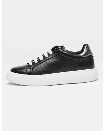 Pantofi sport low-cut din piele, Negru/Argintiu