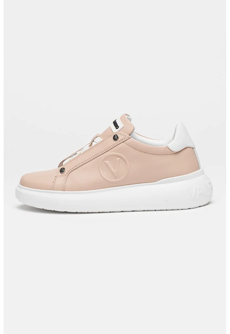 Pantofi sport din piele cu logo, Alb/Roz prafuit