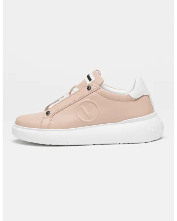 Pantofi sport din piele cu logo, Alb/Roz prafuit
