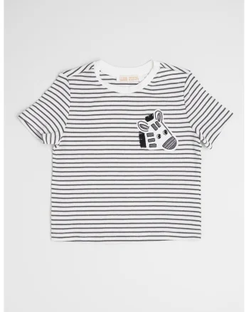 Tricou cu fenta cu capsa si model in dungi, Alb/Gri inchis