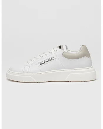 Pantofi sport din piele cu detaliu logo, Alb murdar/Grej