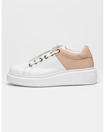Pantofi sport din piele cu model in doua tonuri, Alb/Roz prafuit