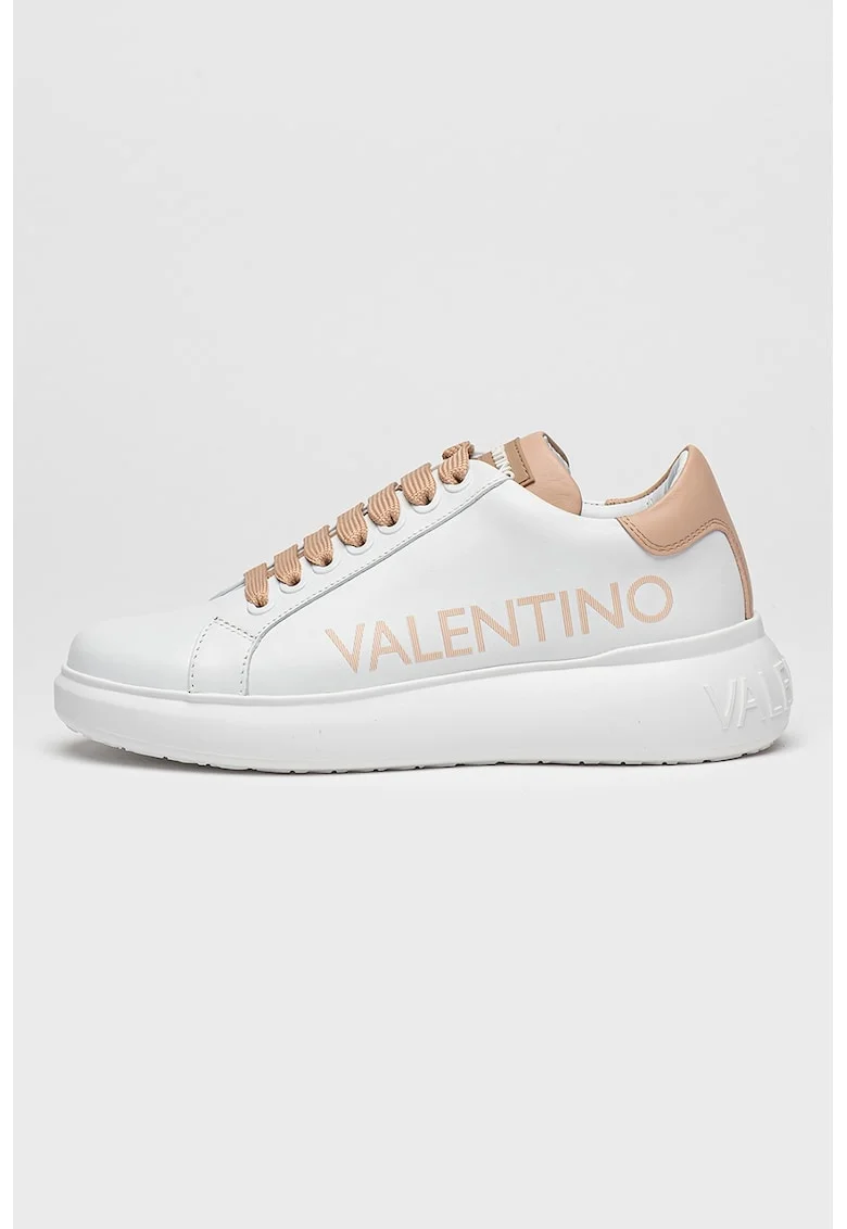 Pantofi sport din piele cu logo, Alb murdar/Roz prafuit