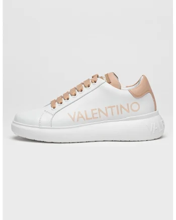 Pantofi sport din piele cu logo, Alb murdar/Roz prafuit