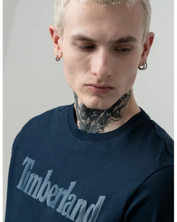 Tricou cu imprimeu logo contrastant Linear, Bleumarin