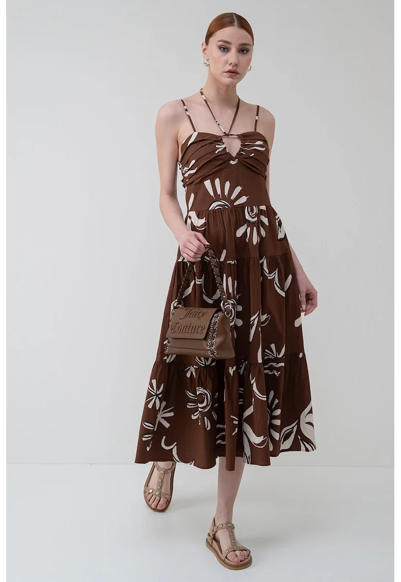 Rochie midi cu model stratificat, Maro/Alb murdar