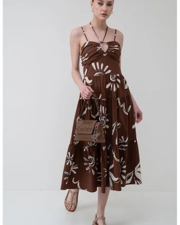 Rochie midi cu model stratificat, Maro/Alb murdar