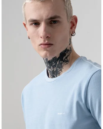 Tricou din bumbac cu decolteu la baza gatului, Albastru pastel