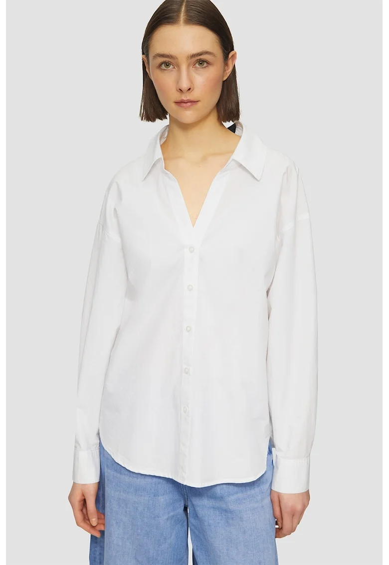 Bluza cu model uni si nasturi, Alb optic